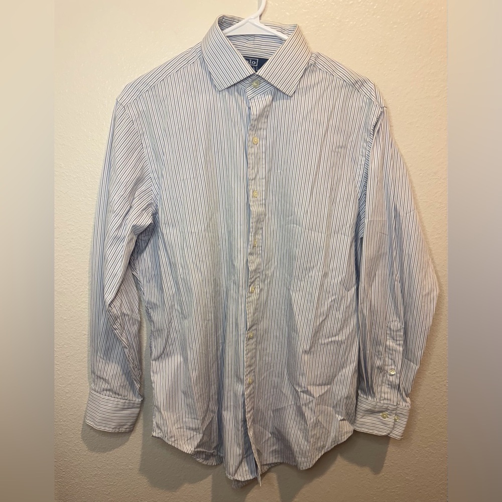 Polo Ralph Lauren Vintage Men’s Blue White Striped Cotton Shirt Size 15 1/2 - Picture 6 of 6